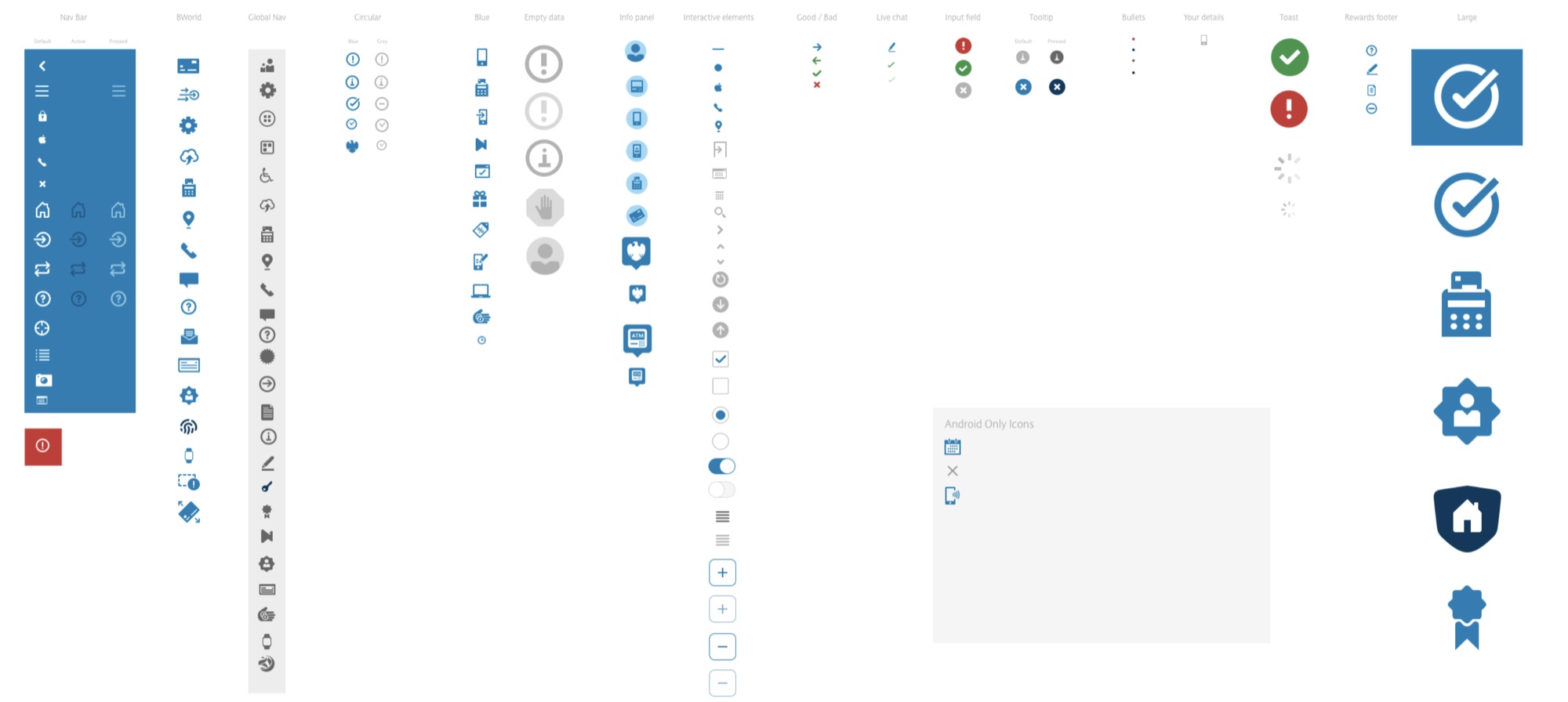 Component library sheet: icons