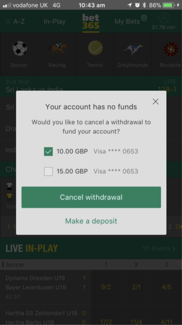 Your account has no funds: cancel a withdrawal or make a deposit
