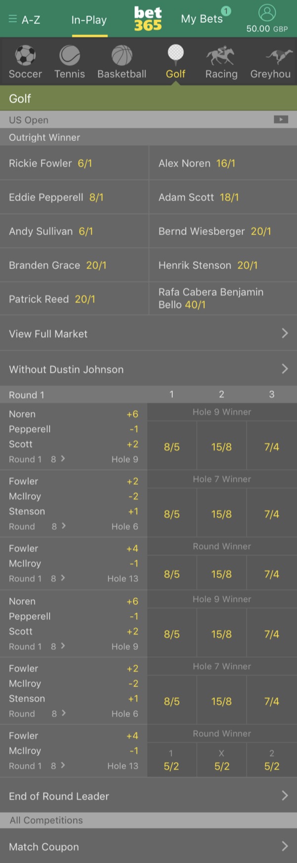 In-Play golf on mobile