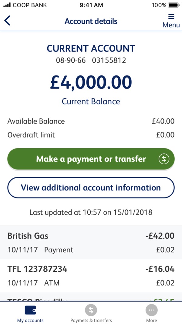 Redesigned account details screen