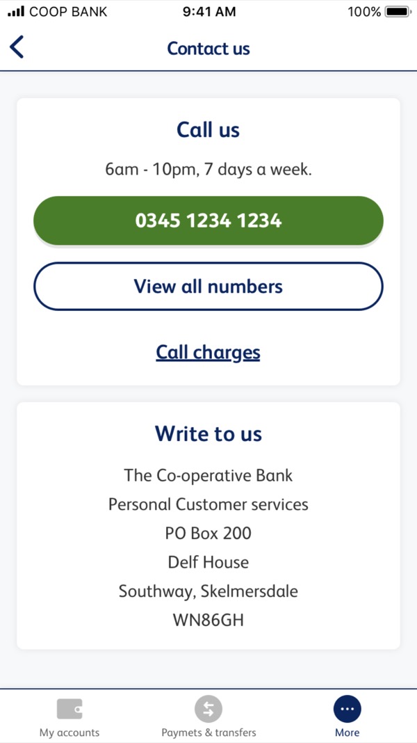 Redesigned contact us screen