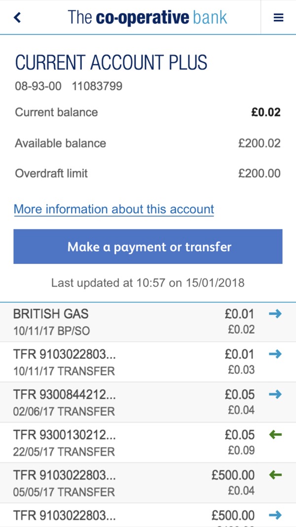 Your accounts screen before UX involvement