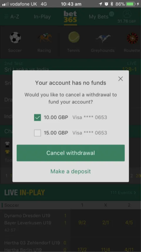 Your account has no funds: cancel a withdrawal or make a deposit