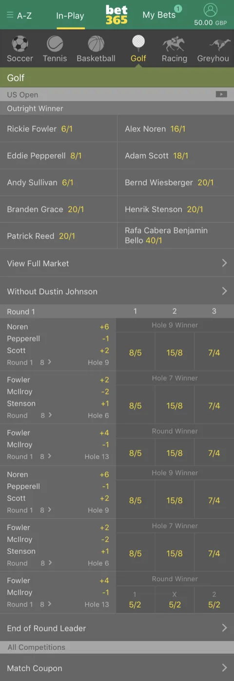In-Play golf on mobile