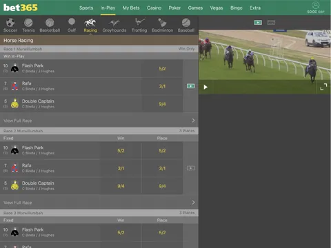 In-Play horse racing with the live stream alongside the markets